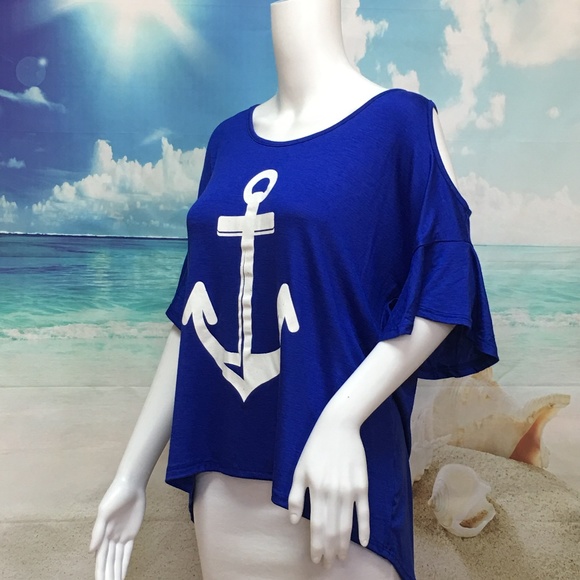 Women’s Anchor Cold Shoulder Top Blouse - Picture 4 of 8